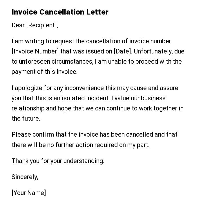 Invoice Cancellation Letter