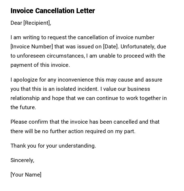 Invoice Cancellation Letter