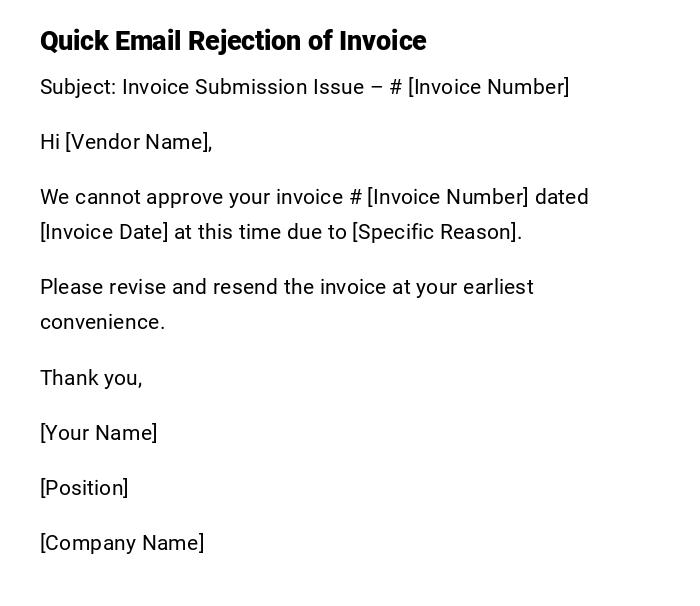 Quick Email Rejection of Invoice