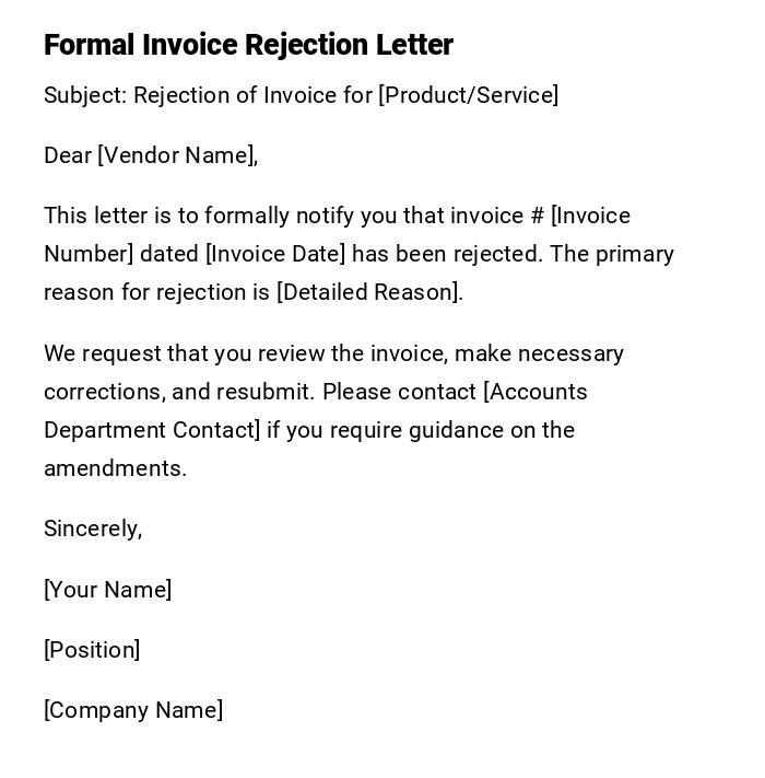 Formal Invoice Rejection Letter