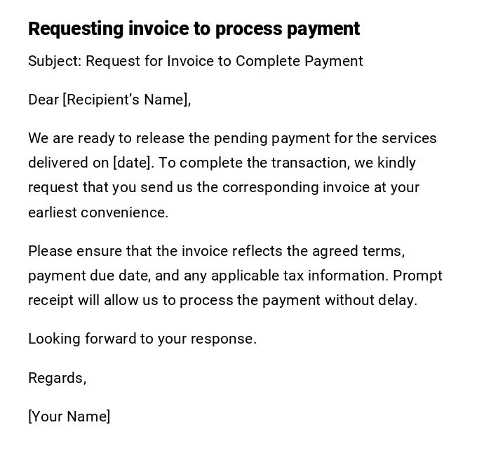 Requesting invoice to process payment Requesting invoice to process payment