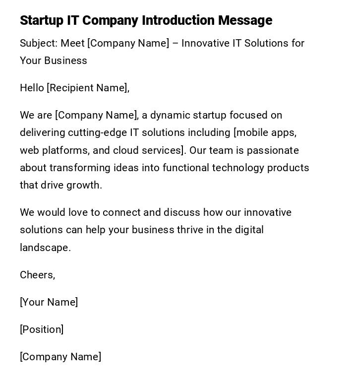 Startup IT Company Introduction Message Startup IT Company Introduction Message