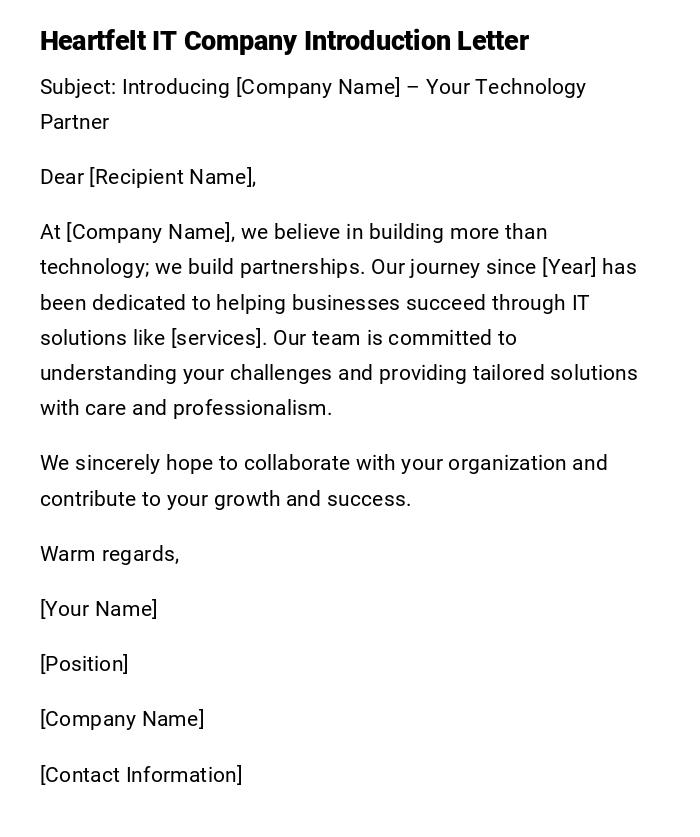 Heartfelt IT Company Introduction Letter Heartfelt IT Company Introduction Letter