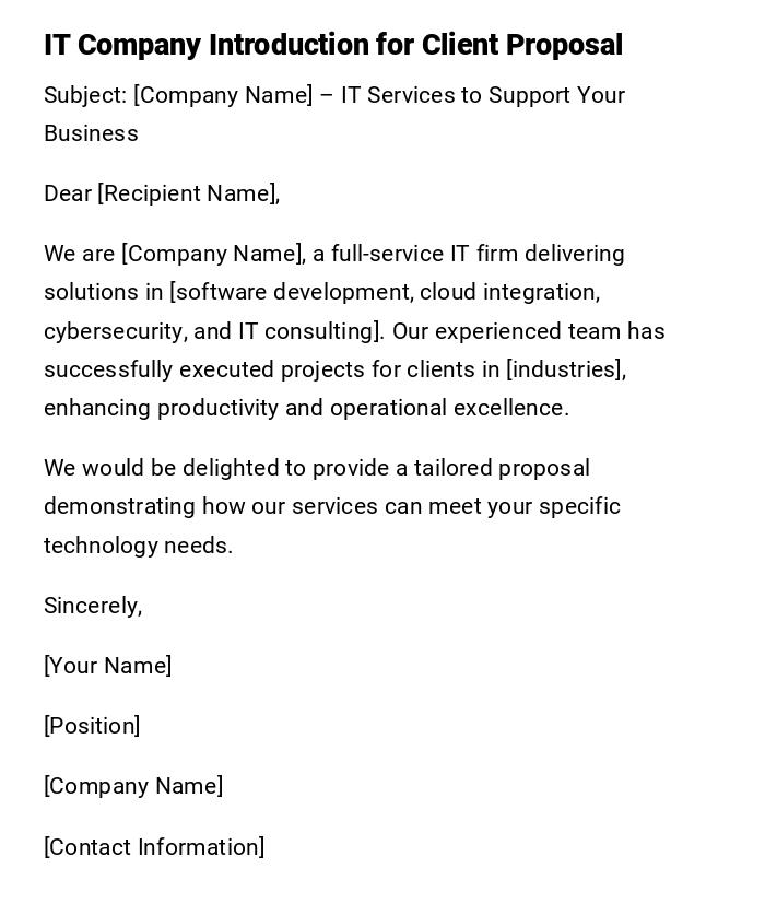 IT Company Introduction for Client Proposal IT Company Introduction for Client Proposal