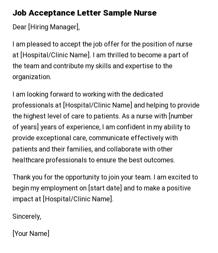 Job Acceptance Letter Sample Nurse