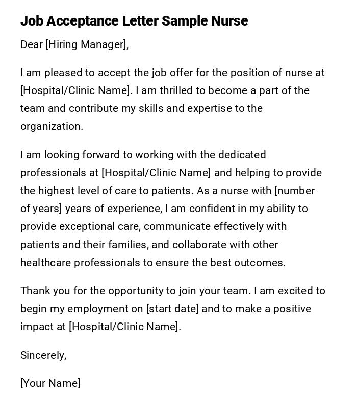 Job Acceptance Letter Sample Nurse