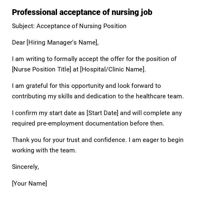 Professional acceptance of nursing job Professional acceptance of nursing job