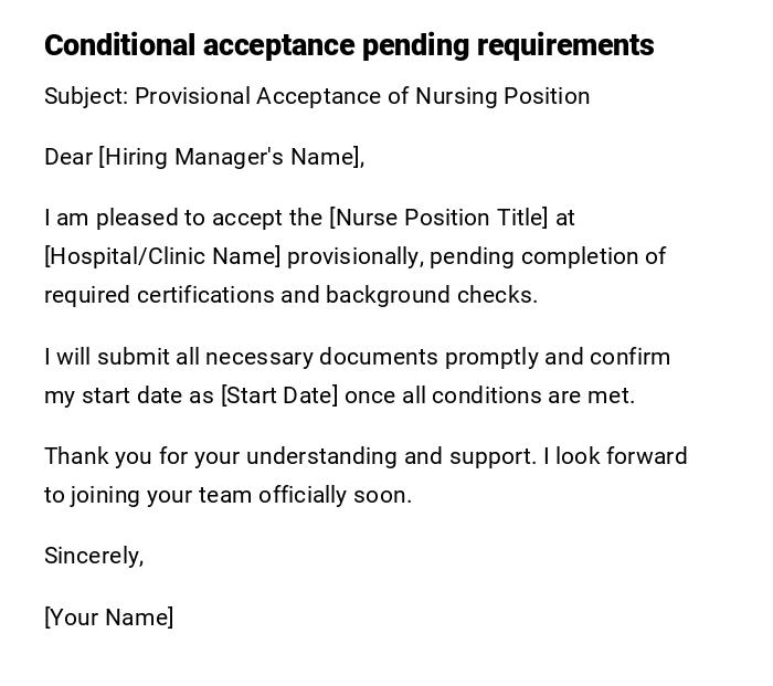 Conditional acceptance pending requirements Conditional acceptance pending requirements