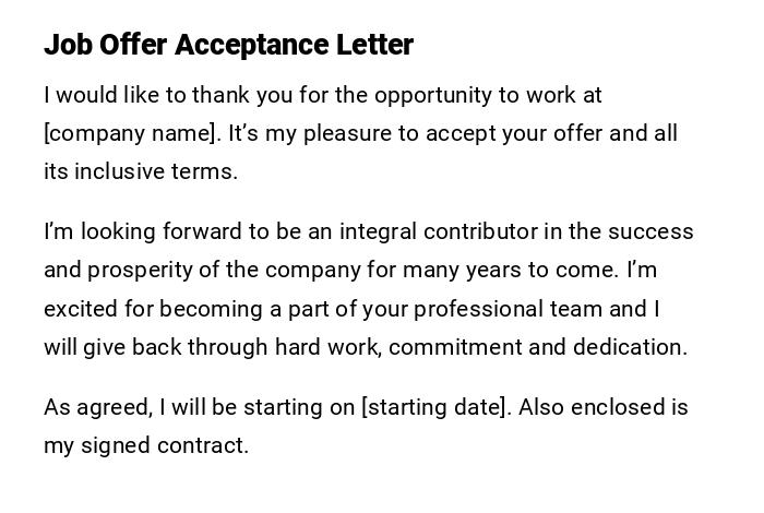 Job Offer Acceptance Letter