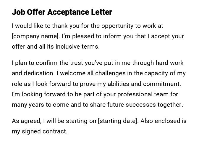 Job Offer Acceptance Letter