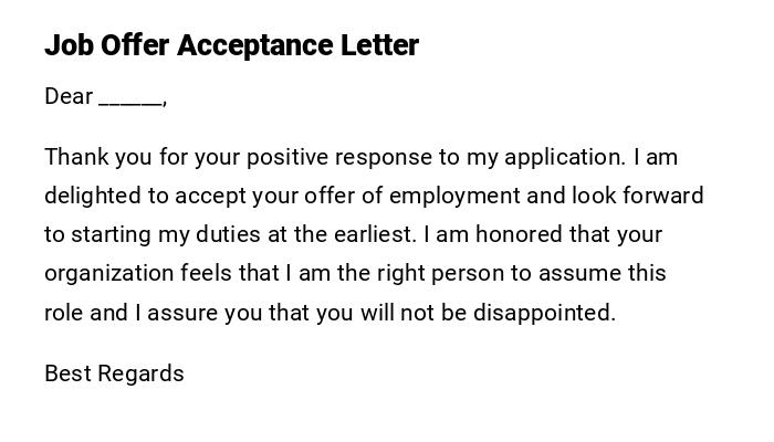 Job Offer Acceptance Letter