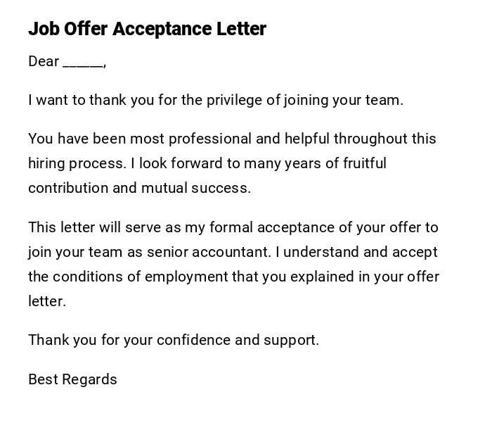 Job Offer Acceptance Letter