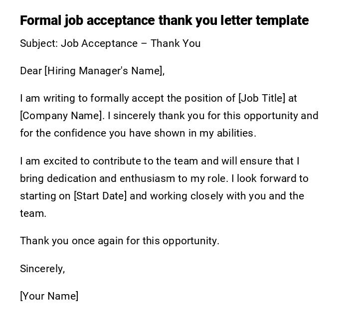 Formal job acceptance thank you letter template Formal job acceptance thank you letter template