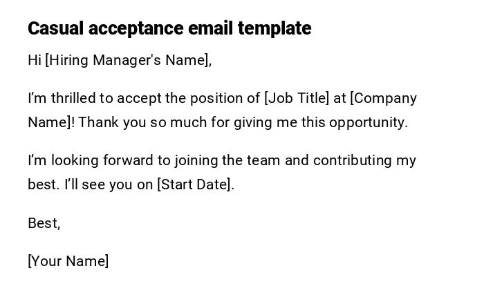 Casual acceptance email template Casual acceptance email template