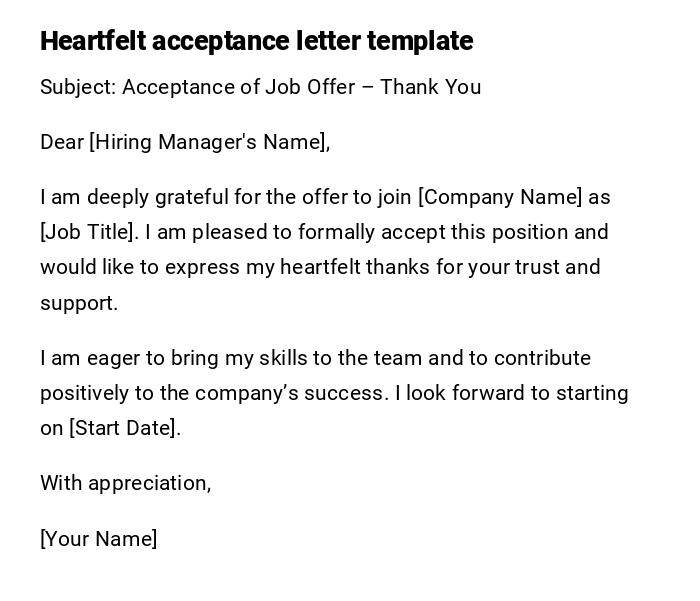 Heartfelt acceptance letter template Heartfelt acceptance letter template