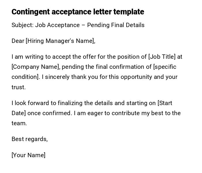 Contingent acceptance letter template Contingent acceptance letter template