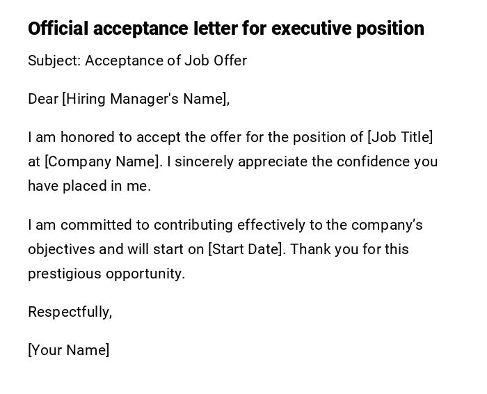 Official acceptance letter for executive position Official acceptance letter for executive position