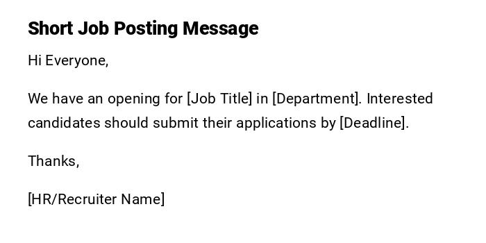 Short Job Posting Message Short Job Posting Message