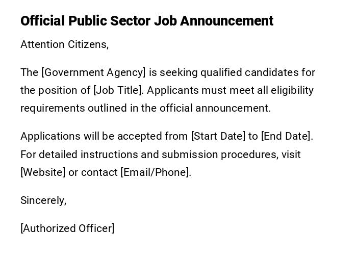 Official Public Sector Job Announcement Official Public Sector Job Announcement