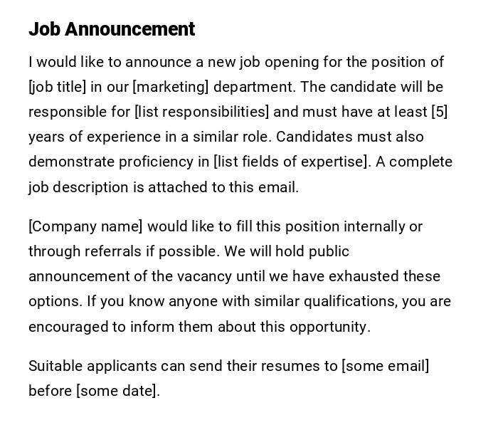 Job Announcement Job Announcement