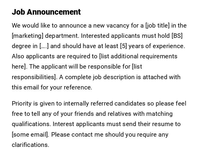 Job Announcement Job Announcement
