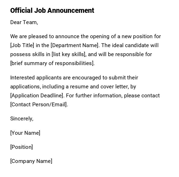Official Job Announcement Official Job Announcement
