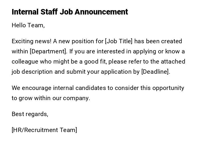 Internal Staff Job Announcement Internal Staff Job Announcement