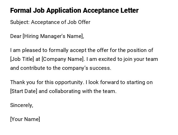 Formal Job Application Acceptance Letter