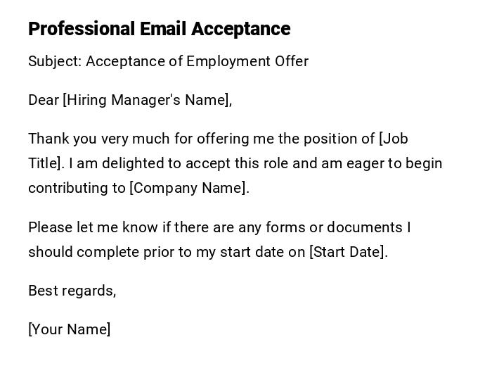 Professional Email Acceptance