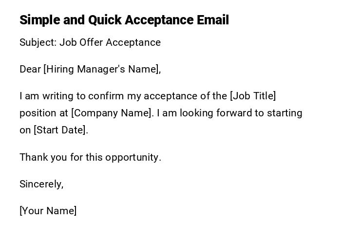Simple and Quick Acceptance Email