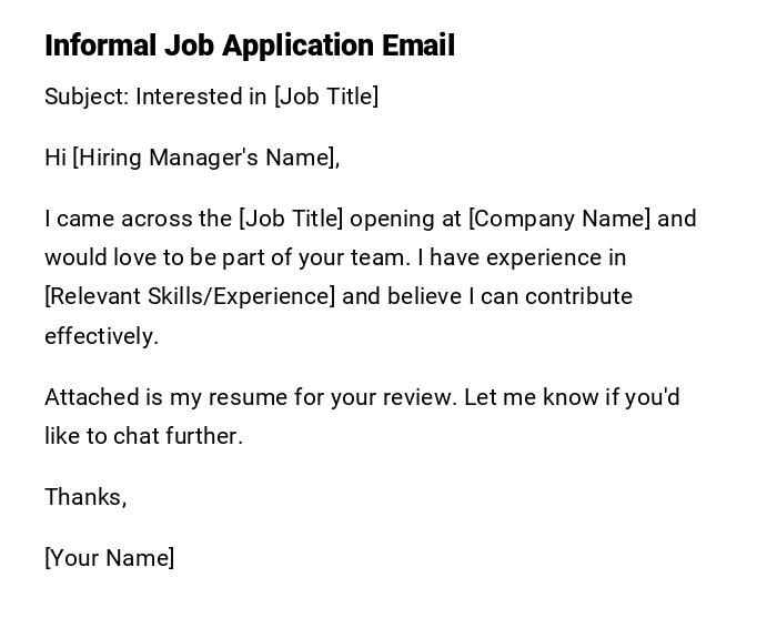 Informal Job Application Email