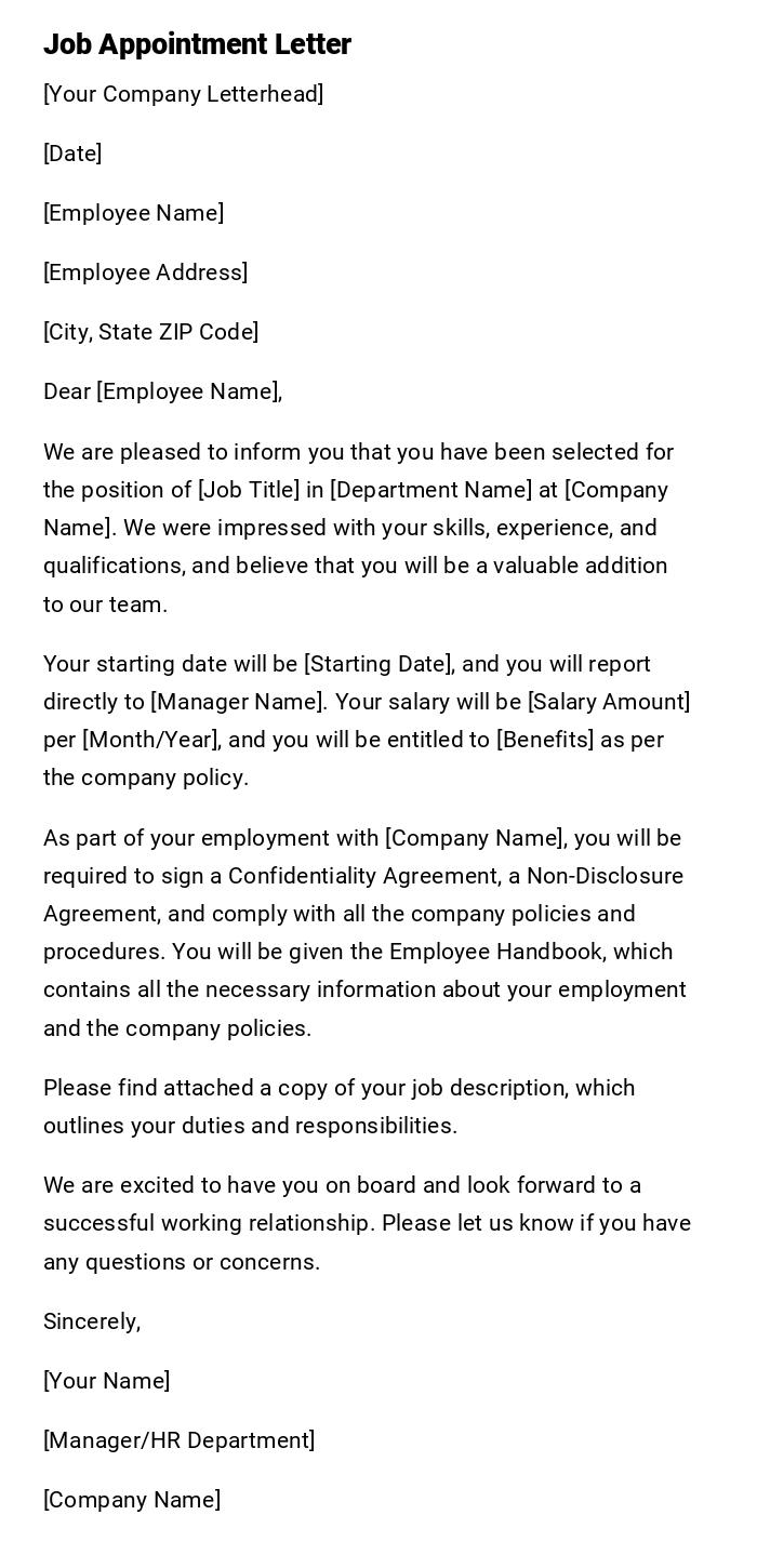 Job Appointment Letter