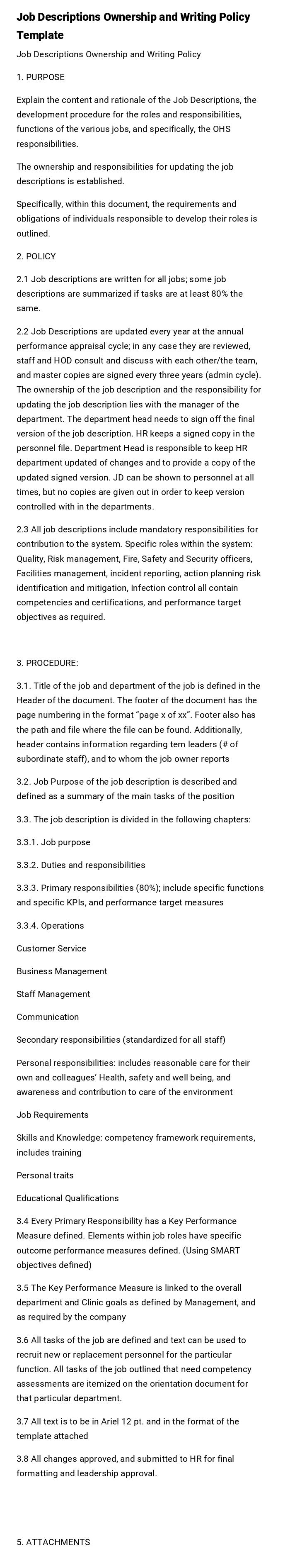 Job Descriptions Ownership and Writing Policy Template Job Descriptions Ownership and Writing Policy Template