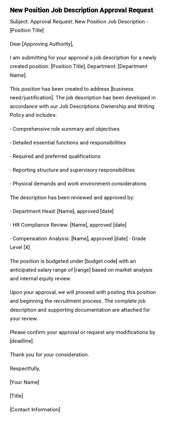 New Position Job Description Approval Request New Position Job Description Approval Request
