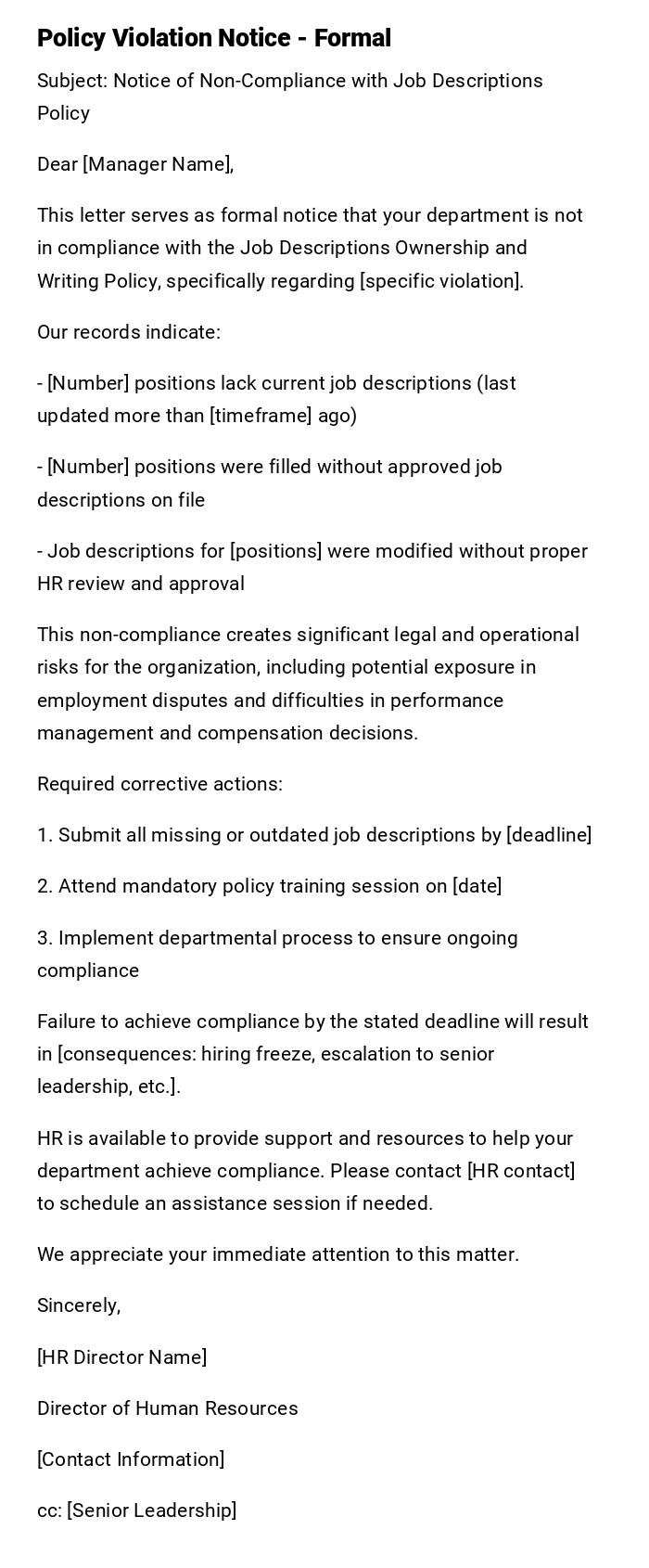 Policy Violation Notice - Formal Policy Violation Notice - Formal