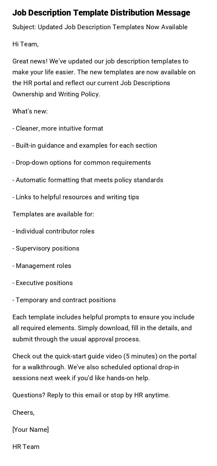 Job Description Template Distribution Message Job Description Template Distribution Message