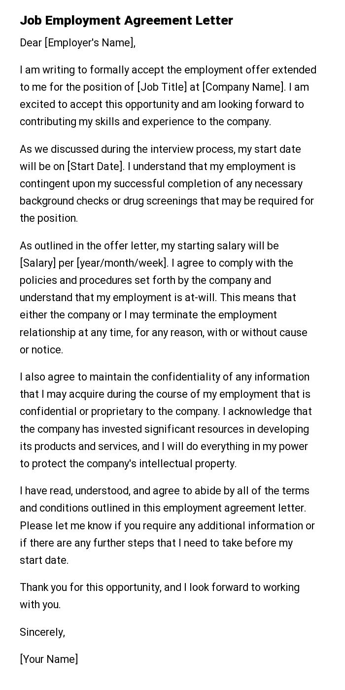 Job Employment Agreement Letter