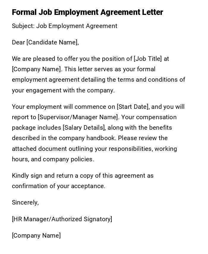 Formal Job Employment Agreement Letter