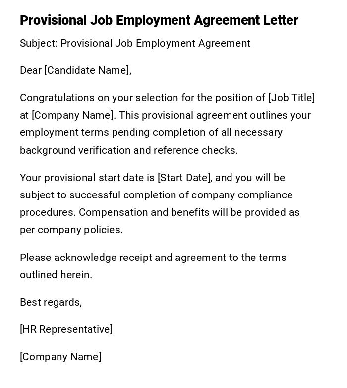 Provisional Job Employment Agreement Letter