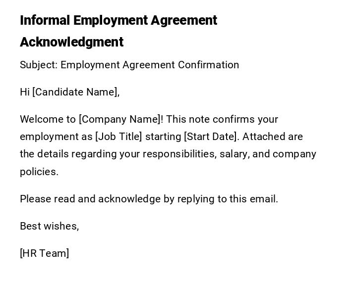 Informal Employment Agreement Acknowledgment