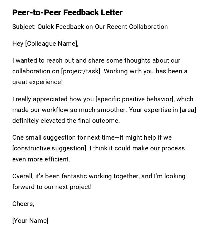 Peer-to-Peer Feedback Letter Peer-to-Peer Feedback Letter