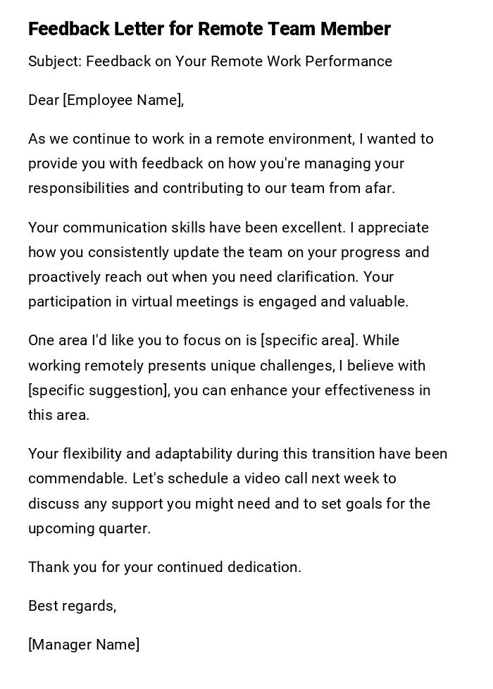 Feedback Letter for Remote Team Member Feedback Letter for Remote Team Member