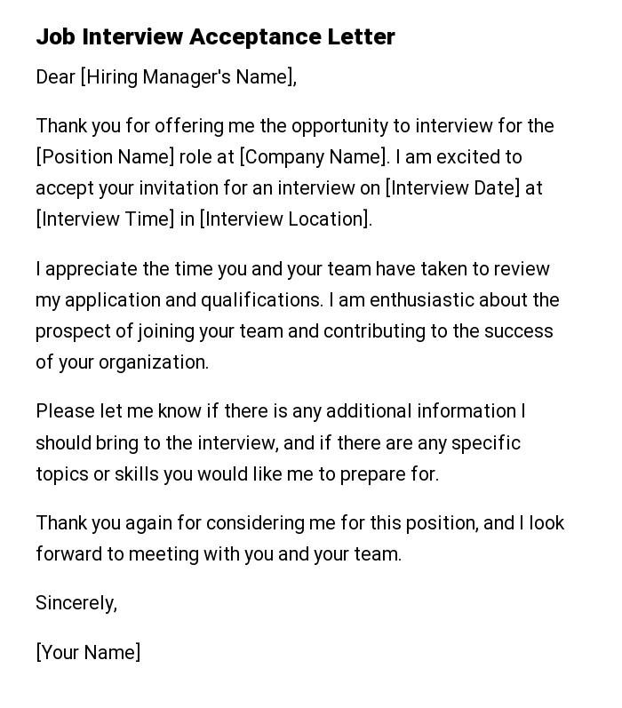 Job Interview Acceptance Letter