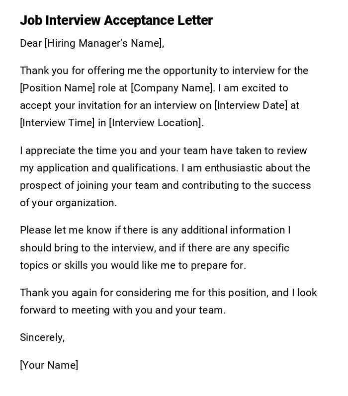 Job Interview Acceptance Letter