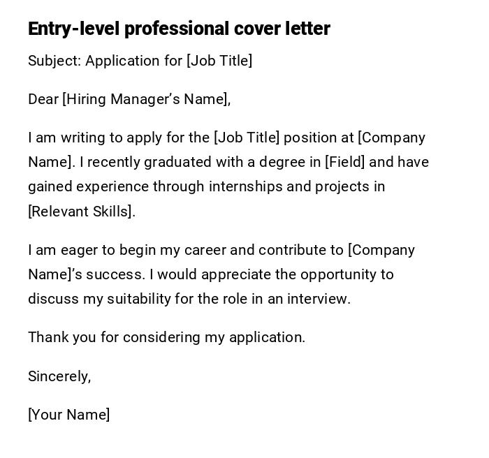 Entry-level professional cover letter Entry-level professional cover letter