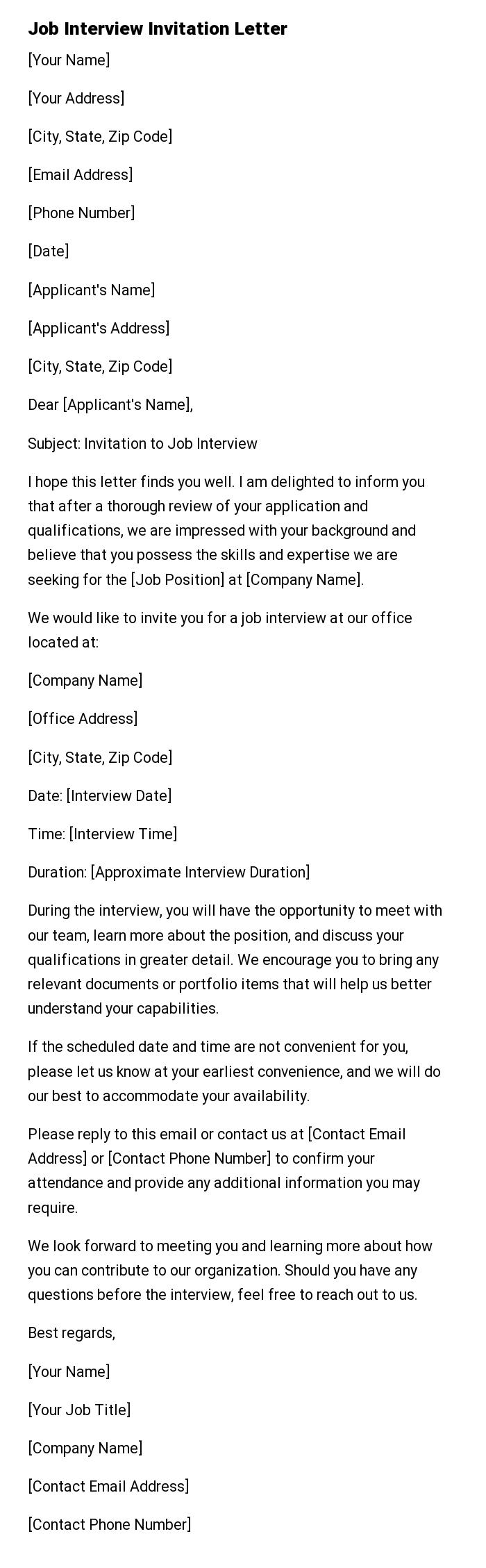 Job Interview Invitation Letter