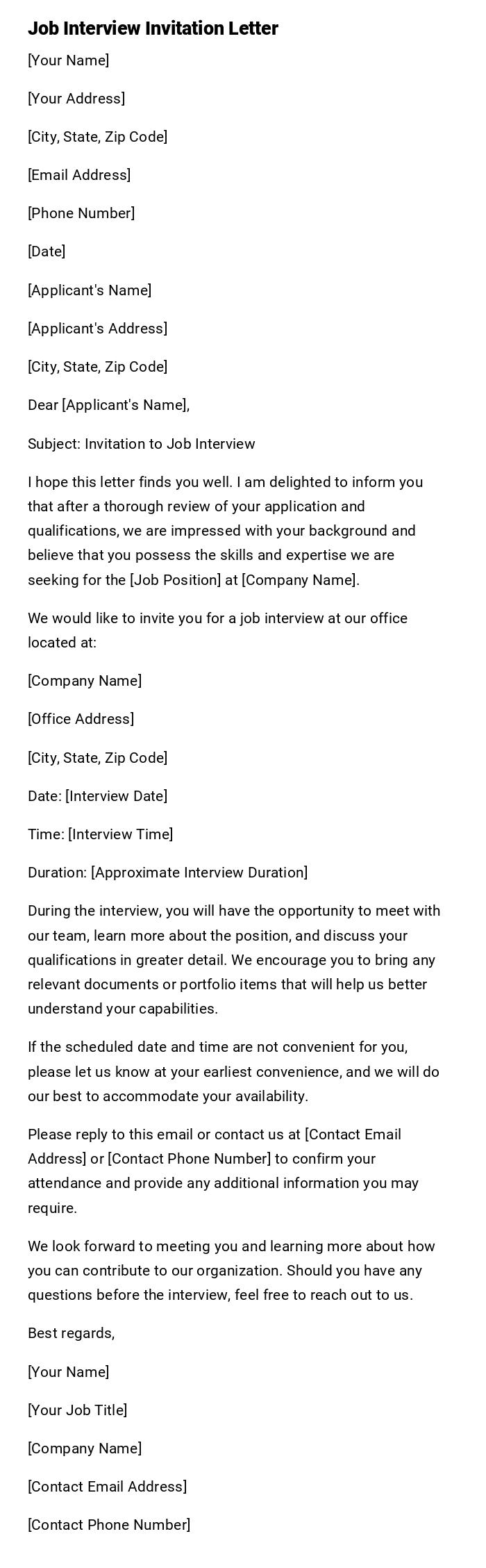 Job Interview Invitation Letter