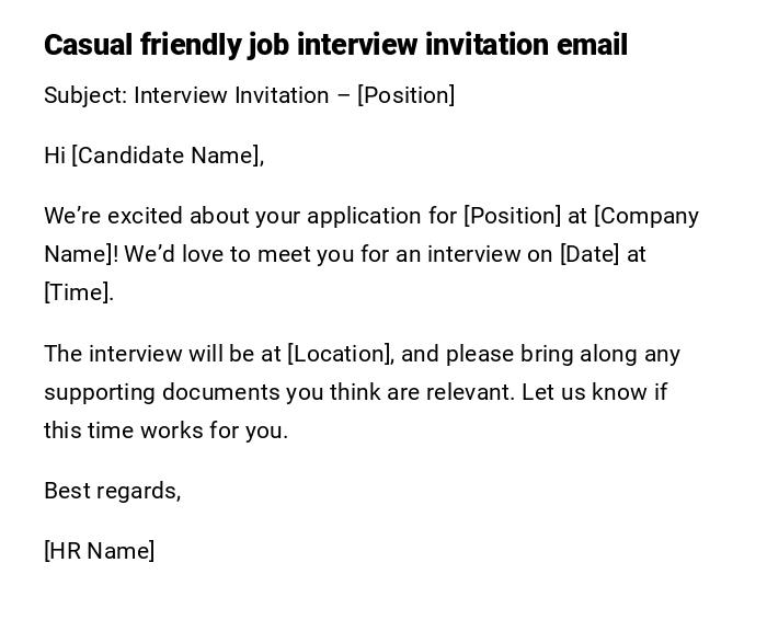 Casual friendly job interview invitation email
