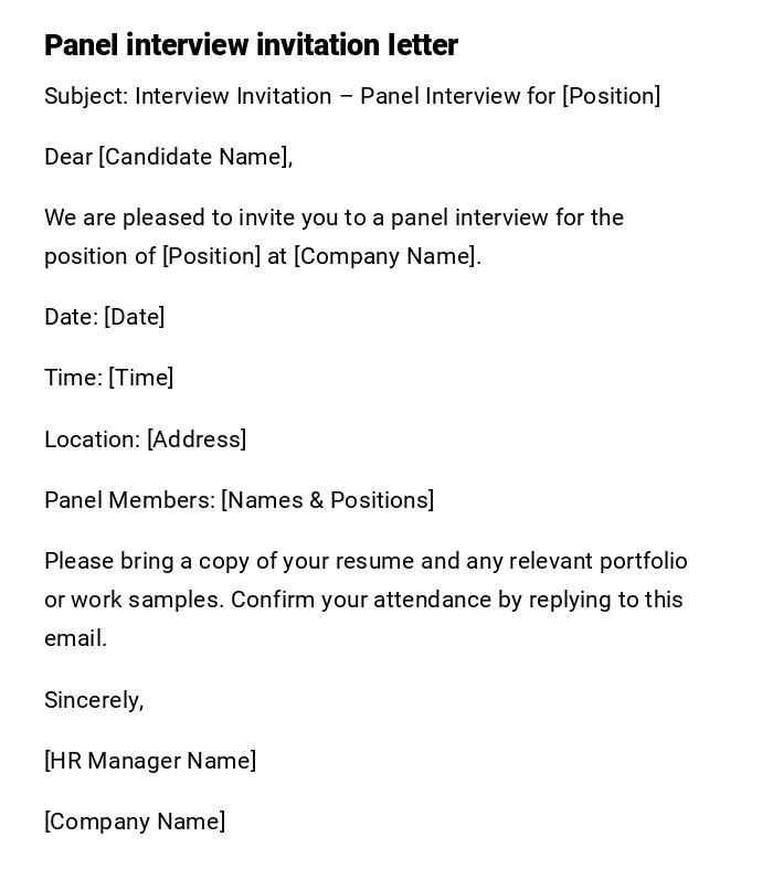Panel interview invitation letter