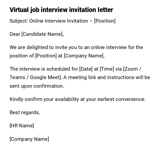 Virtual job interview invitation letter